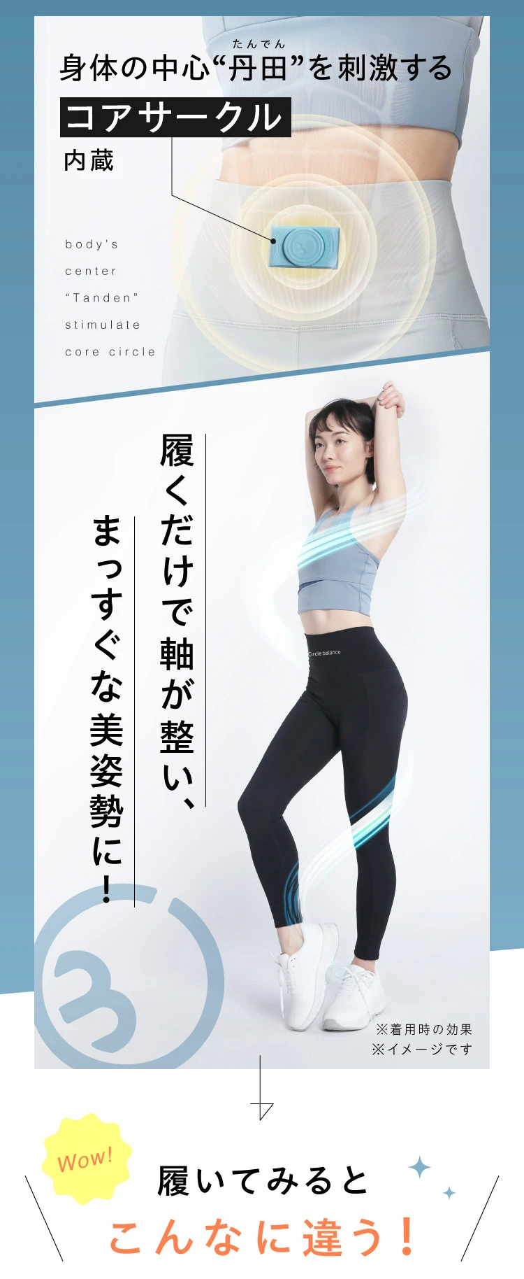 身体の中心丹田を刺激するコアサークル内蔵