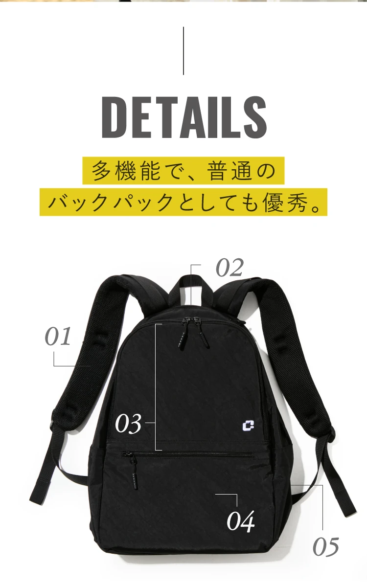多機能で、普通のバックパックとしても優秀のディテール