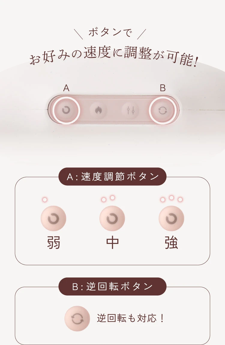 ボタンでお好みの速度に調整が可能！