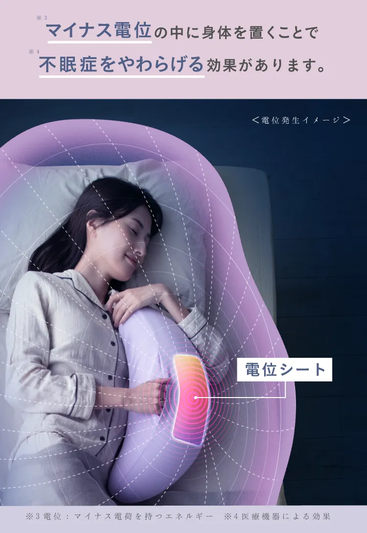 マイナス電位の中に身体を置くことで不眠症をやわらげる効果があります。
