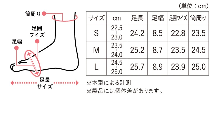 BEAXIS バランスコアブーツ2 ジップタイプ サイズ詳細