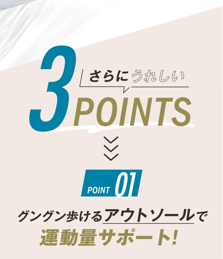 ポイント01.グングン歩けるアウトソールで運動量サポート