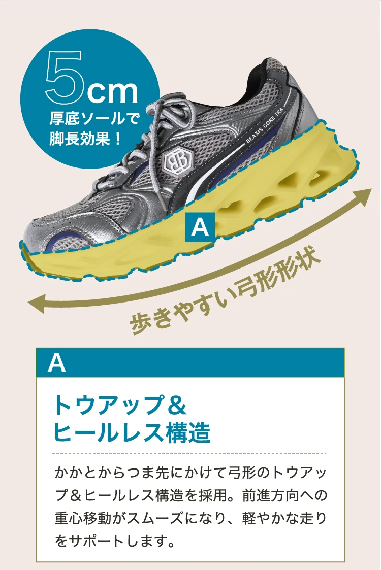 5cm厚底ソールで脚長効果！