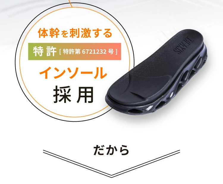 体幹を刺激する特許インソール採用