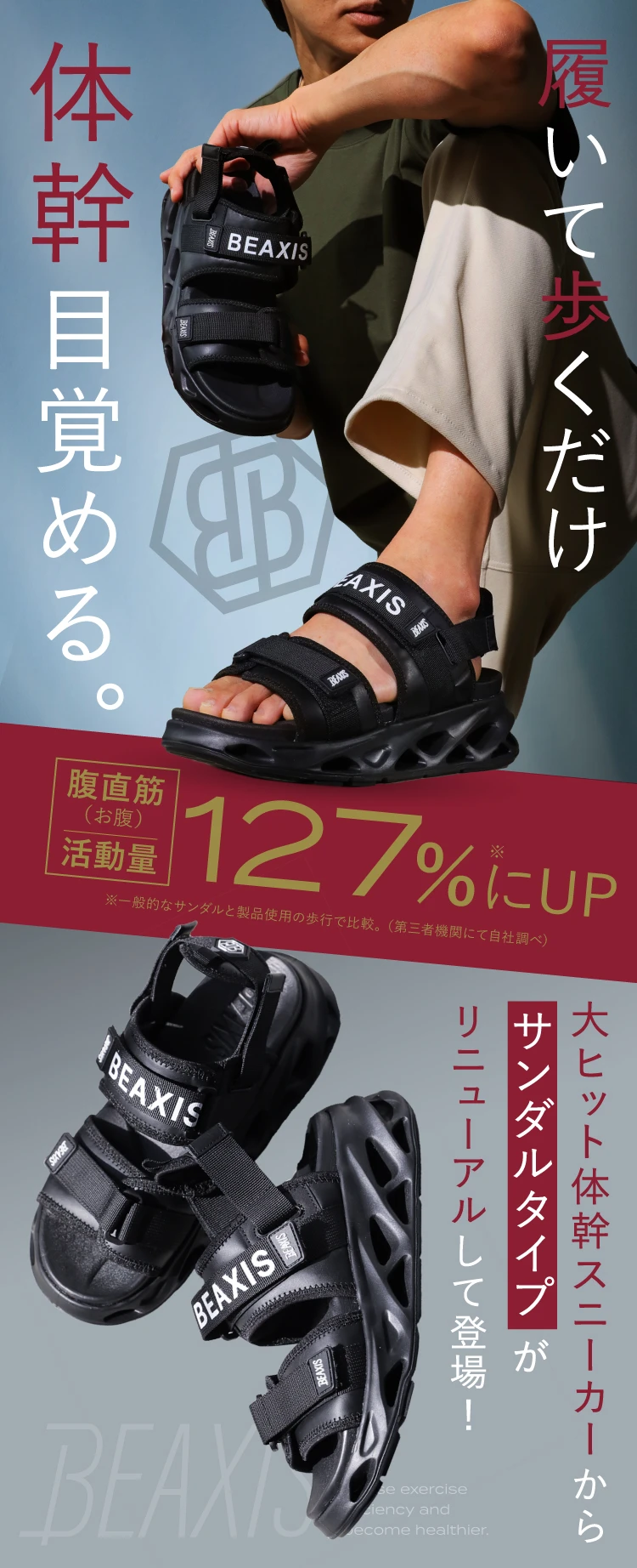 履いて歩くだけで体幹ダイエット 腹直筋活動量127％UP！
