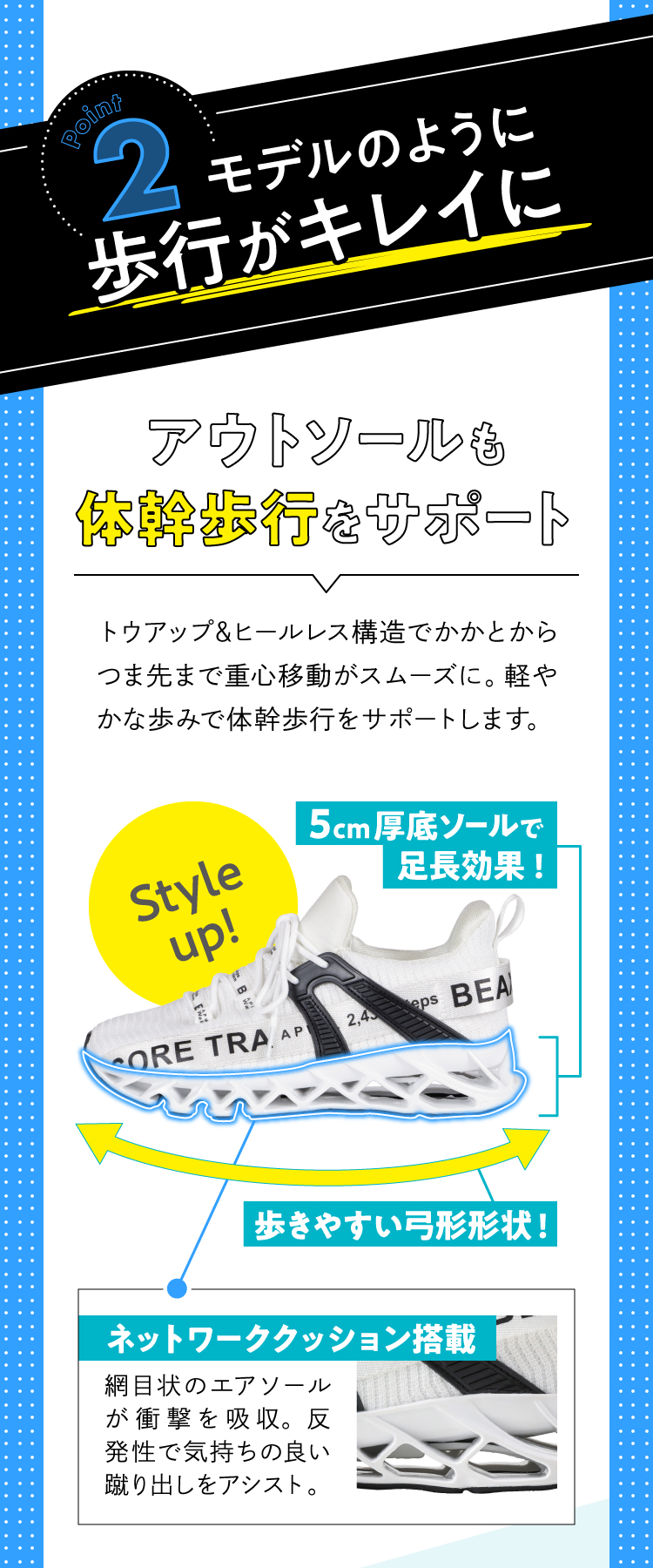 2.モデルのように歩行がキレイに