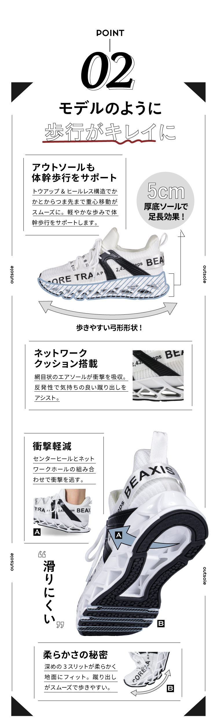 2.モデルのように歩行がキレイに