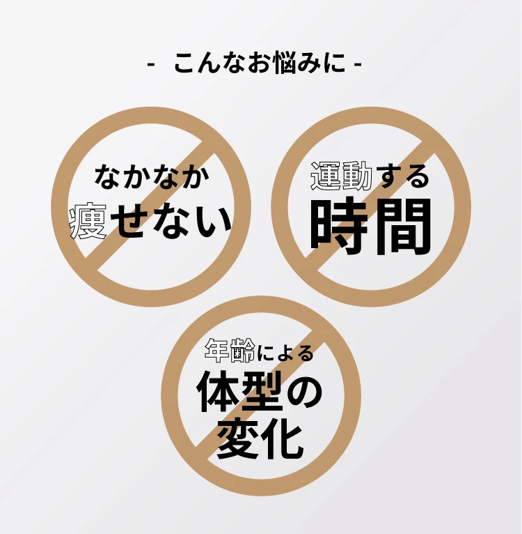 なかなか痩せない、運動する時間がない、年齢による体型の変化…こんなお悩みに