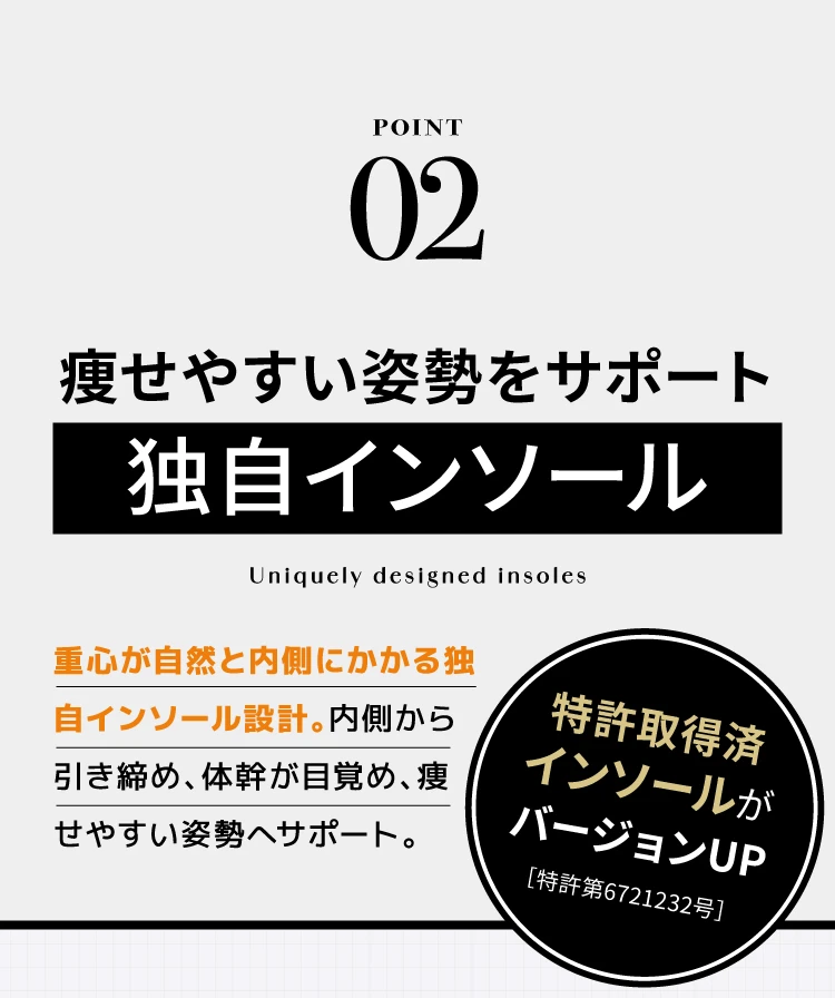 ポイント02.痩せやすい姿勢をサポート独自インソール