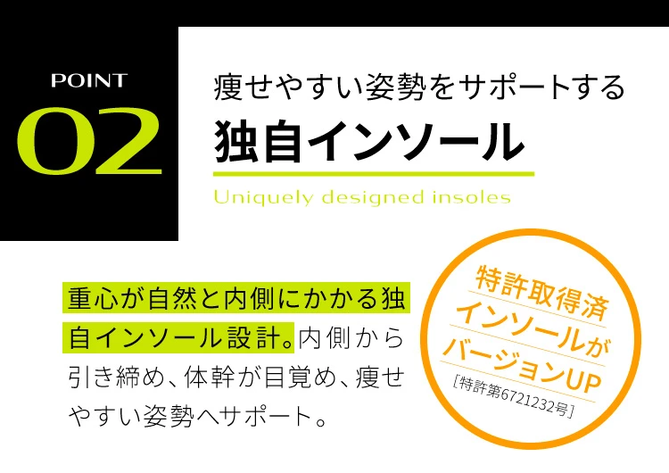 POINT.02 痩せやすい姿勢をサポートする独自インソール