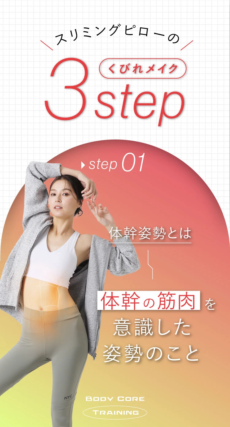スリミングピローのくびれメイク3step　step01. 体幹姿勢とは体幹の筋肉を意識した姿勢のこと