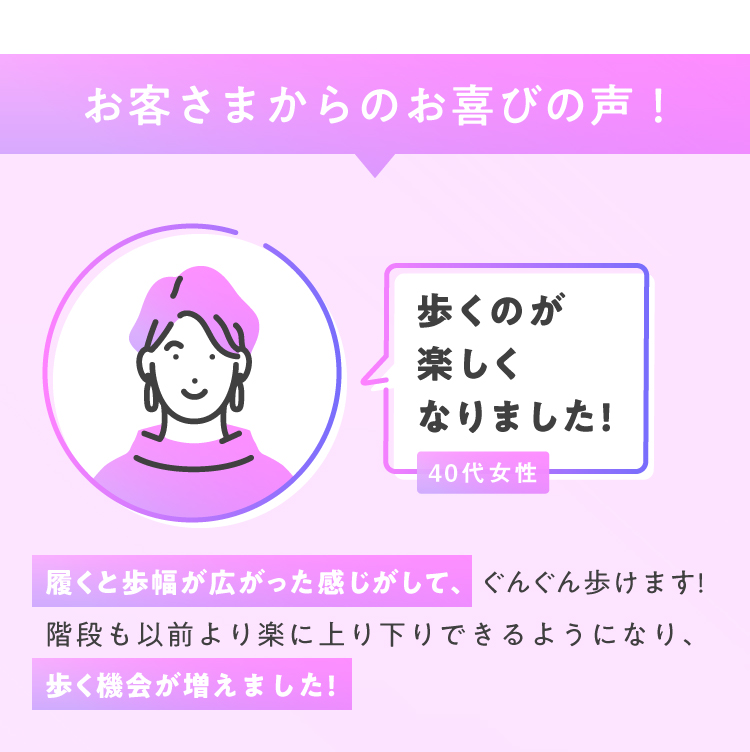 お客さまからのお喜びの声！ 歩くのが楽しくなりました！