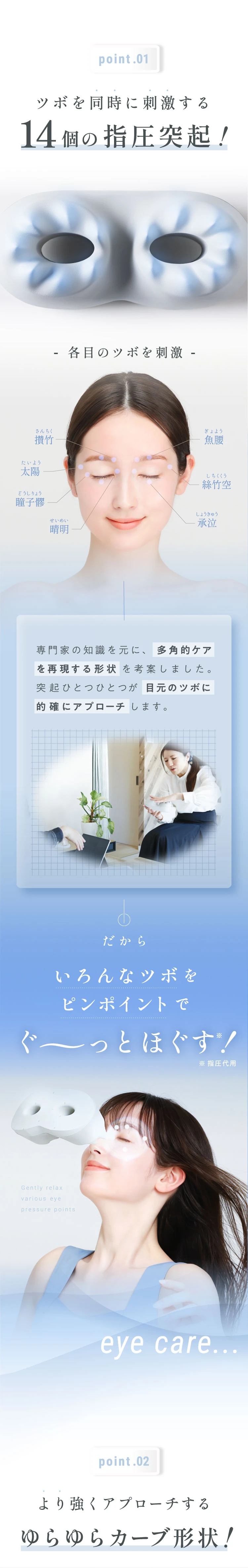 ツボを同時に刺激する14個の指圧突起