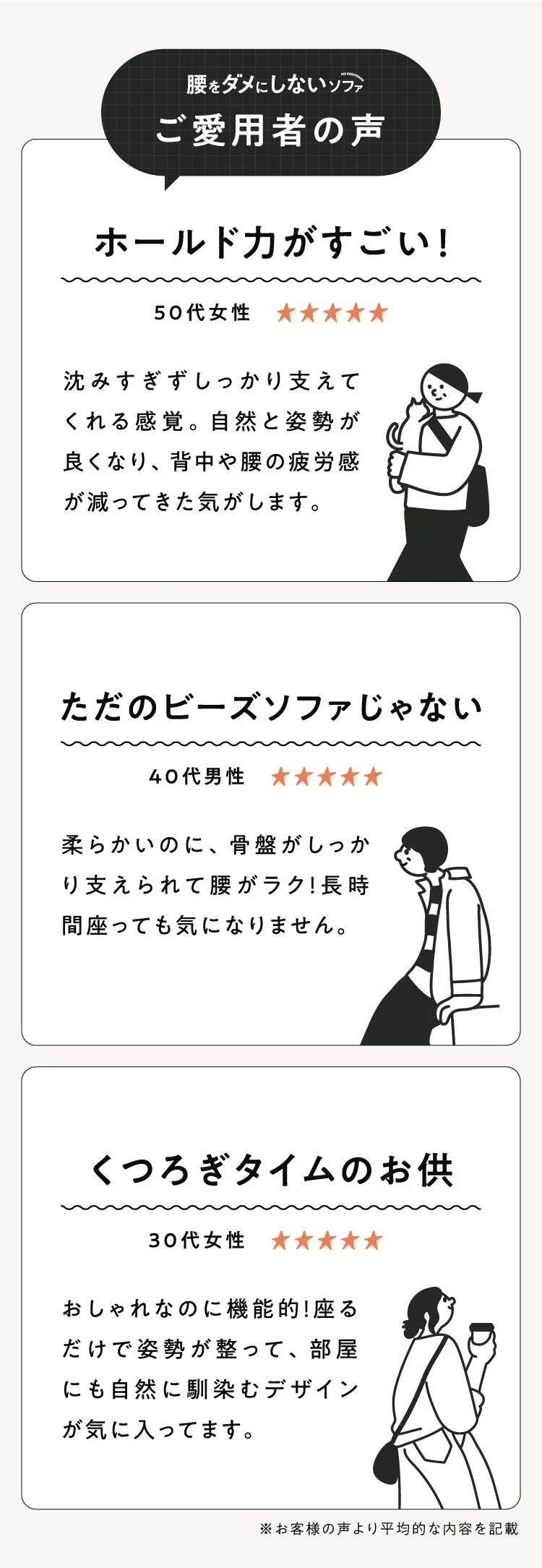 腰をダメにしないソファご愛用者の声