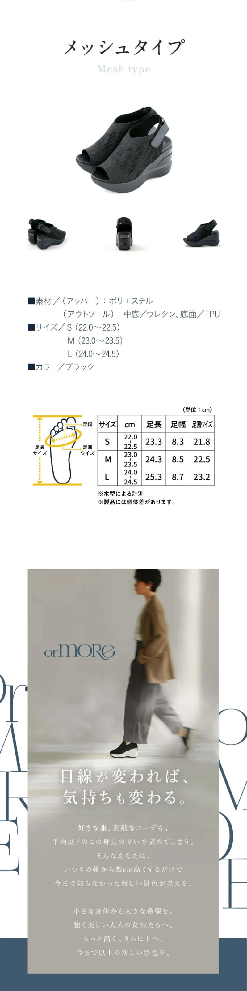 ヒールアップサンダル メッシュタイプ　商品詳細