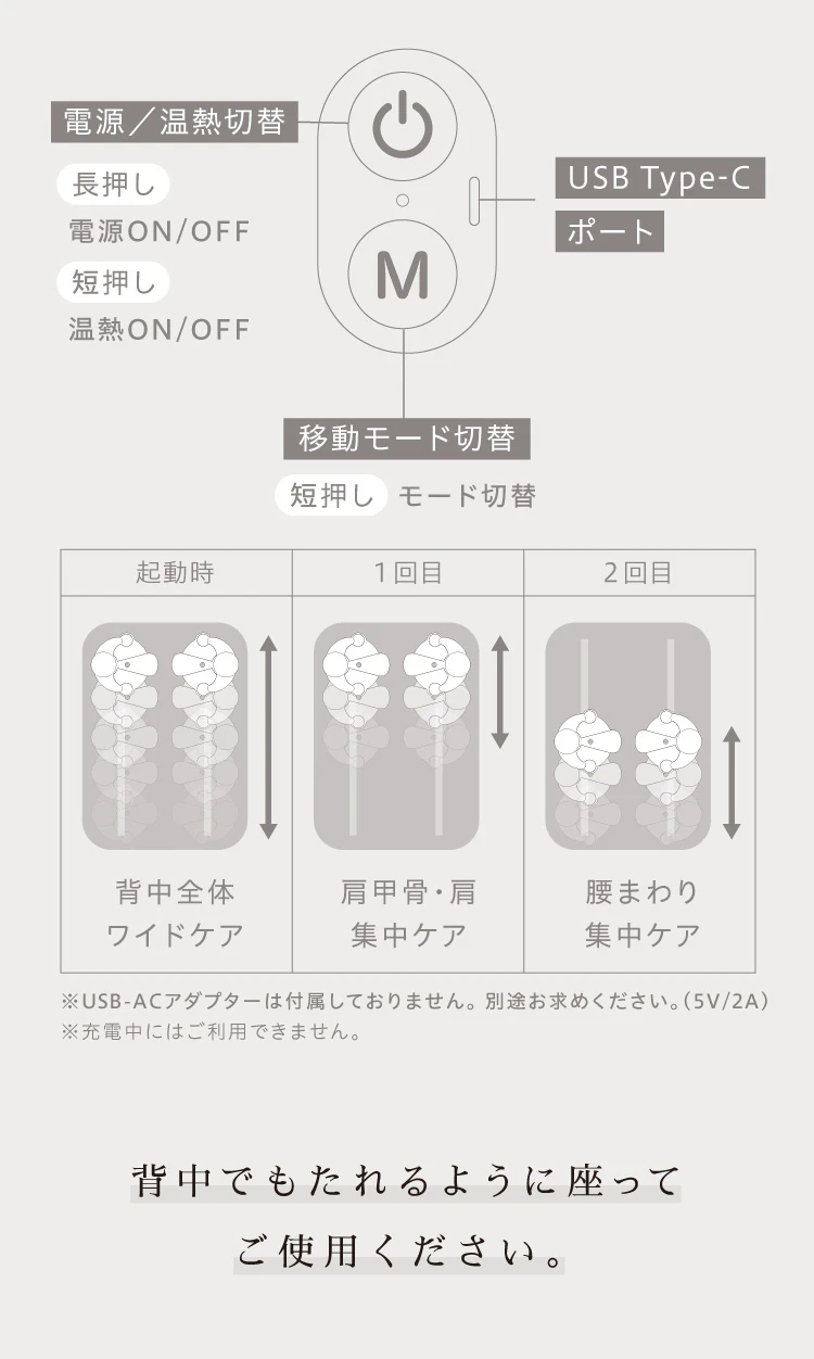 背中でもたれるように座ってご利用ください