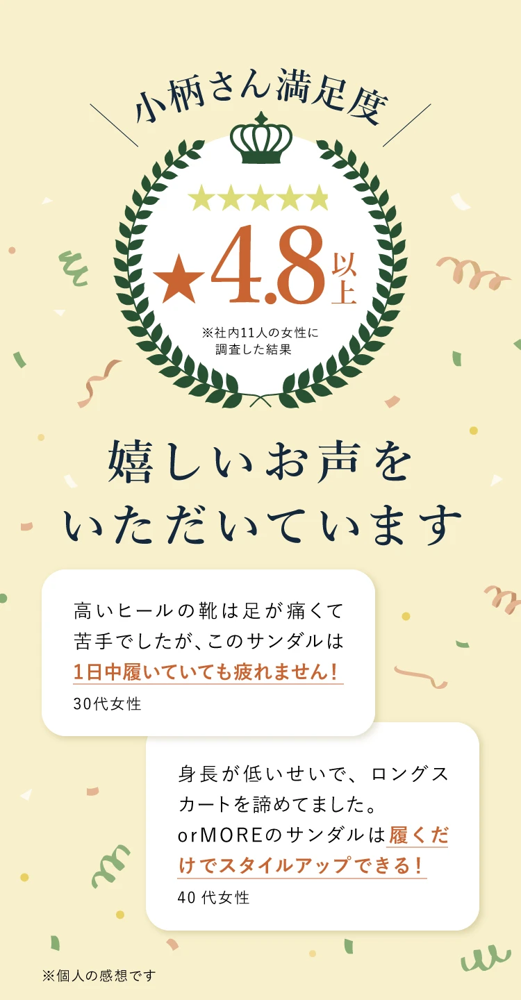 小柄さん大満足！嬉しいお声をいただいております。