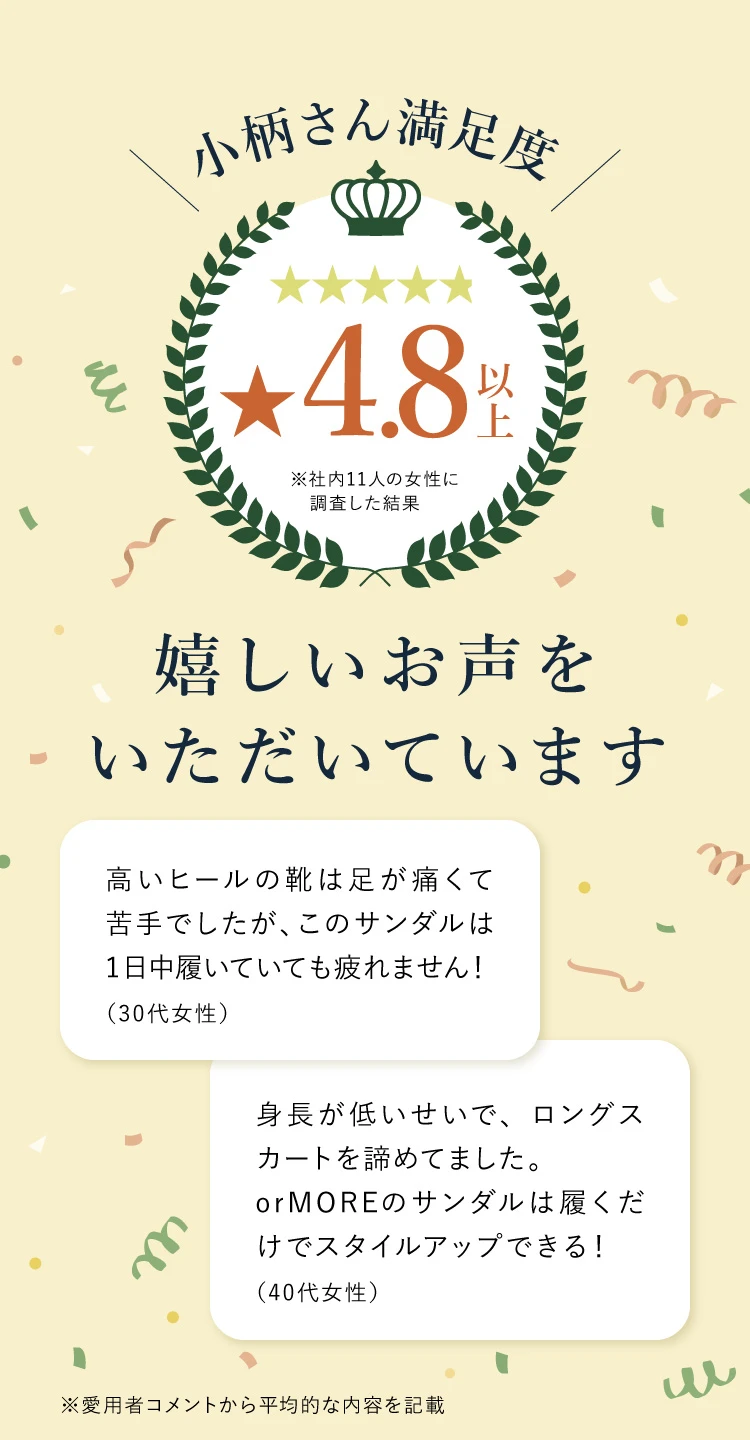 小柄さん満足度 レビュー評価4.8以上