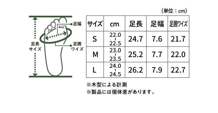 ヒールアップスニーカー（ニットタイプ） 商品詳細-サイズ表