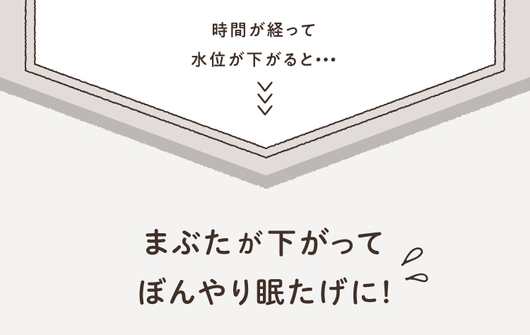 時間が経って水位が下がると瞼が下がってぼんやり眠たげに