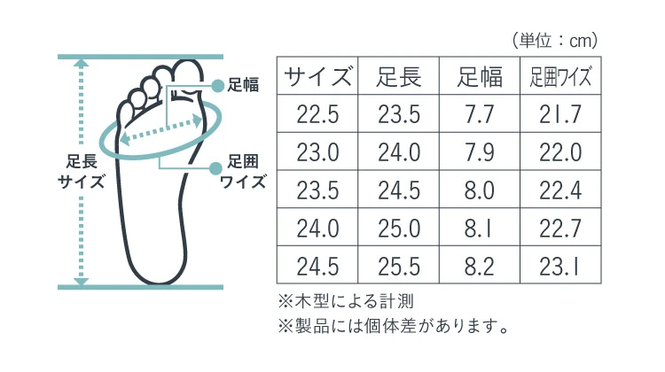 カラー整体ビットローファー サイズ表