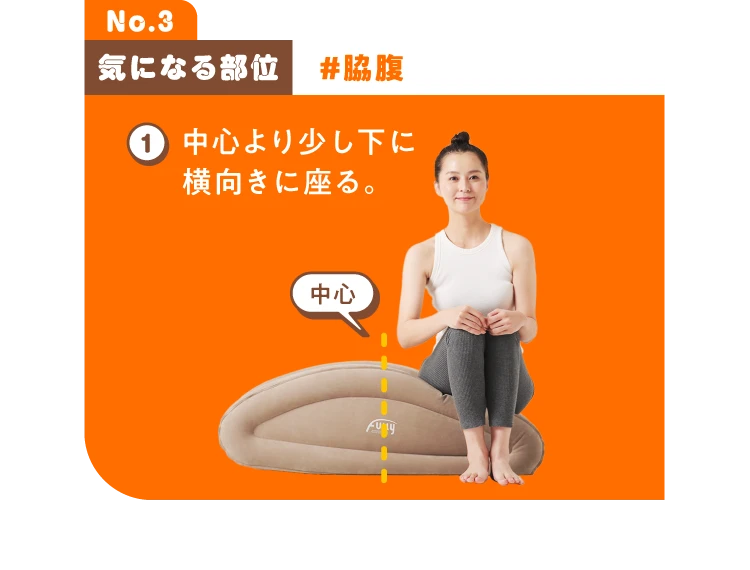 中心より少し下に横向きに座る。