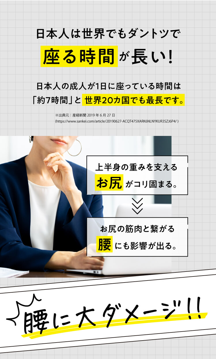 日本人は世界でもダントツで座っている時間が長い！だから腰に大ダメージ！