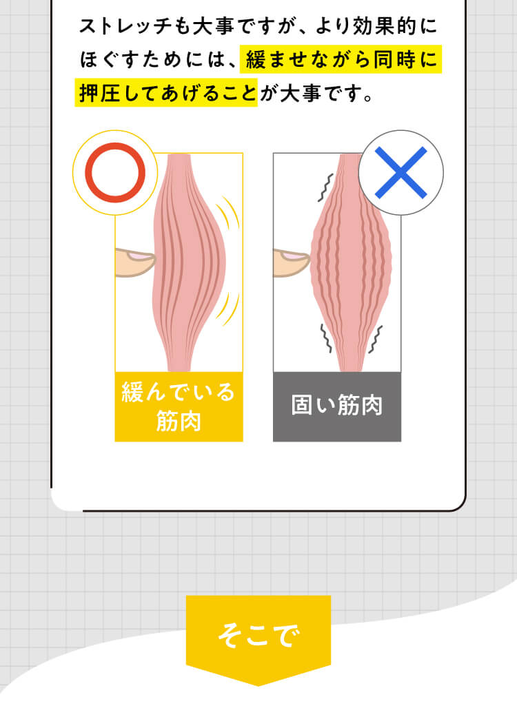 より効果的にほぐすにはゆるませながら同時に押圧してあげることが大事