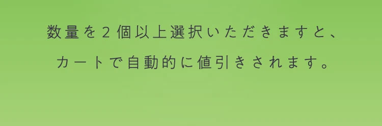 数量を2個以上選択いただきますと、カートで自動的に値引きされます