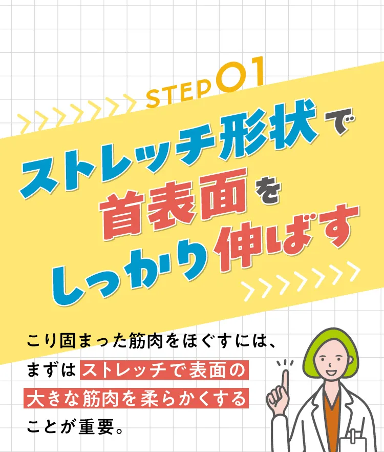 ストレッチ形状で首表面をしっかり伸ばす