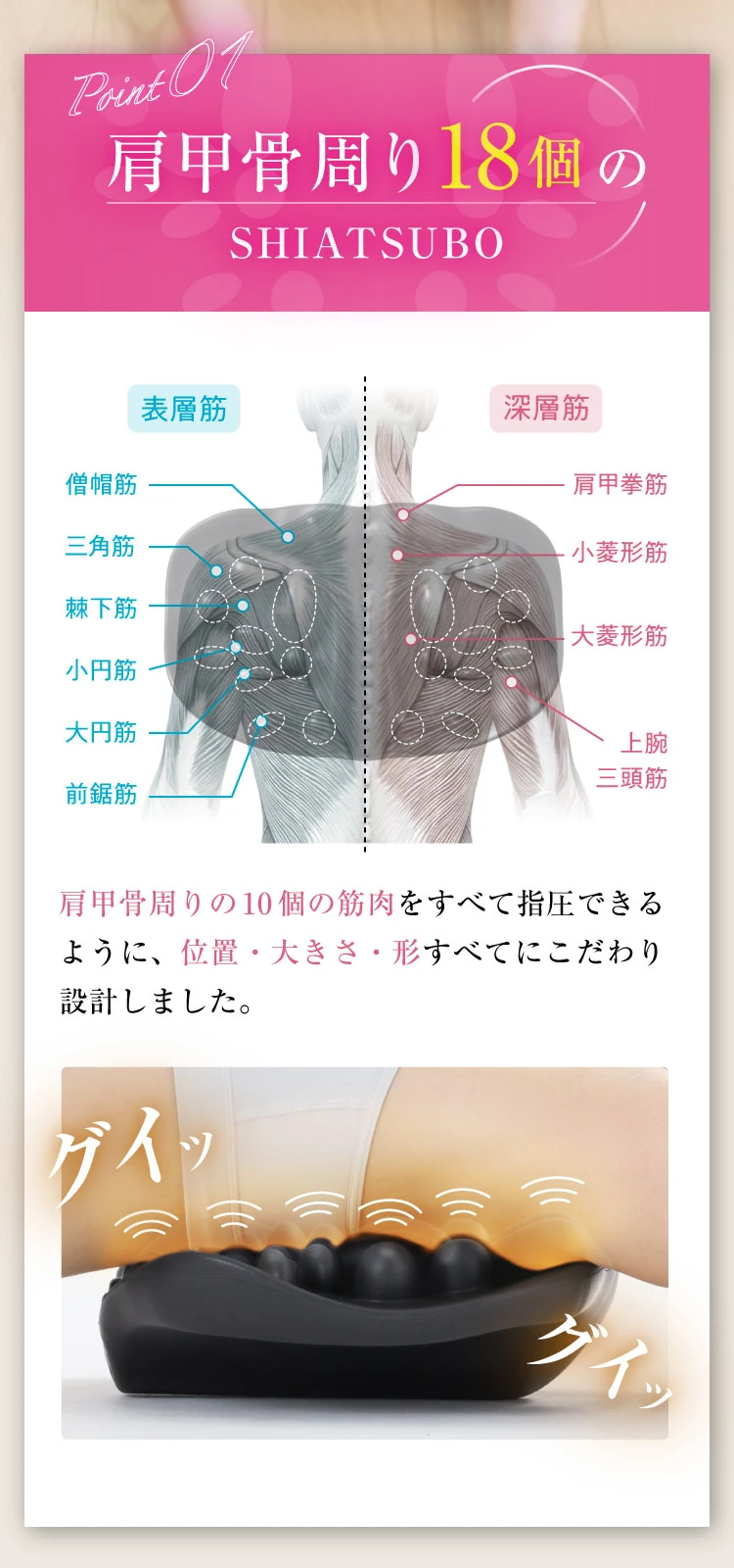 ポイント１　肩甲骨周り18個のシアツボ