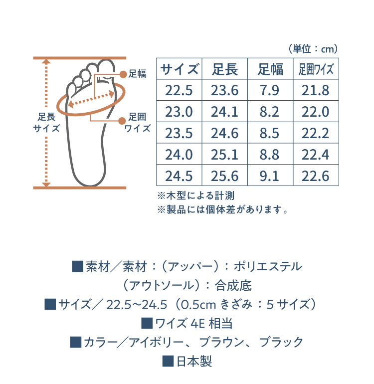 整体ニットパンプス サイズ表/商品詳細