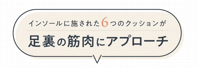 インソールに施された6つのクッションが足裏の筋肉にアプローチ