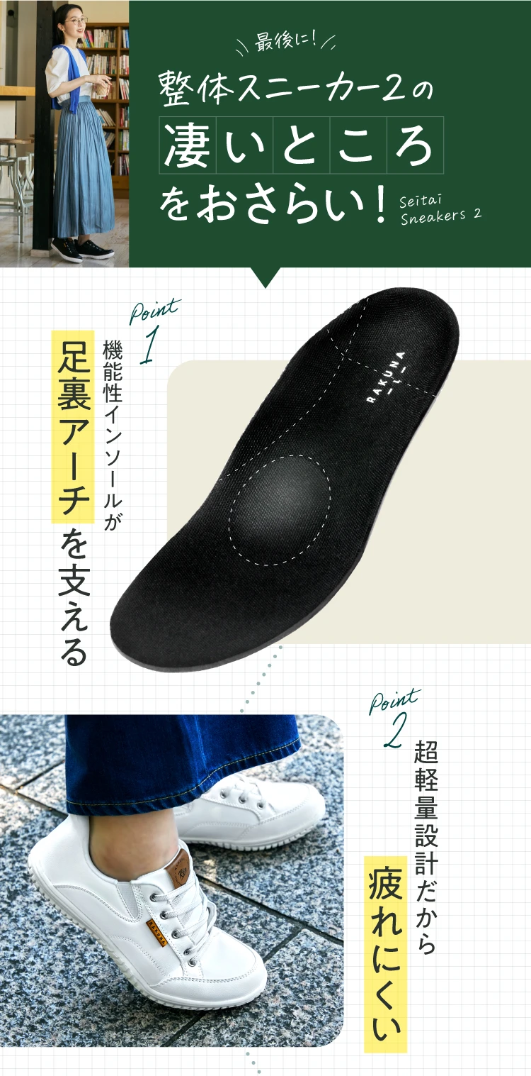 整体スニーカー2の凄いところをおさらい 機能性インソールが足裏アーチを支える