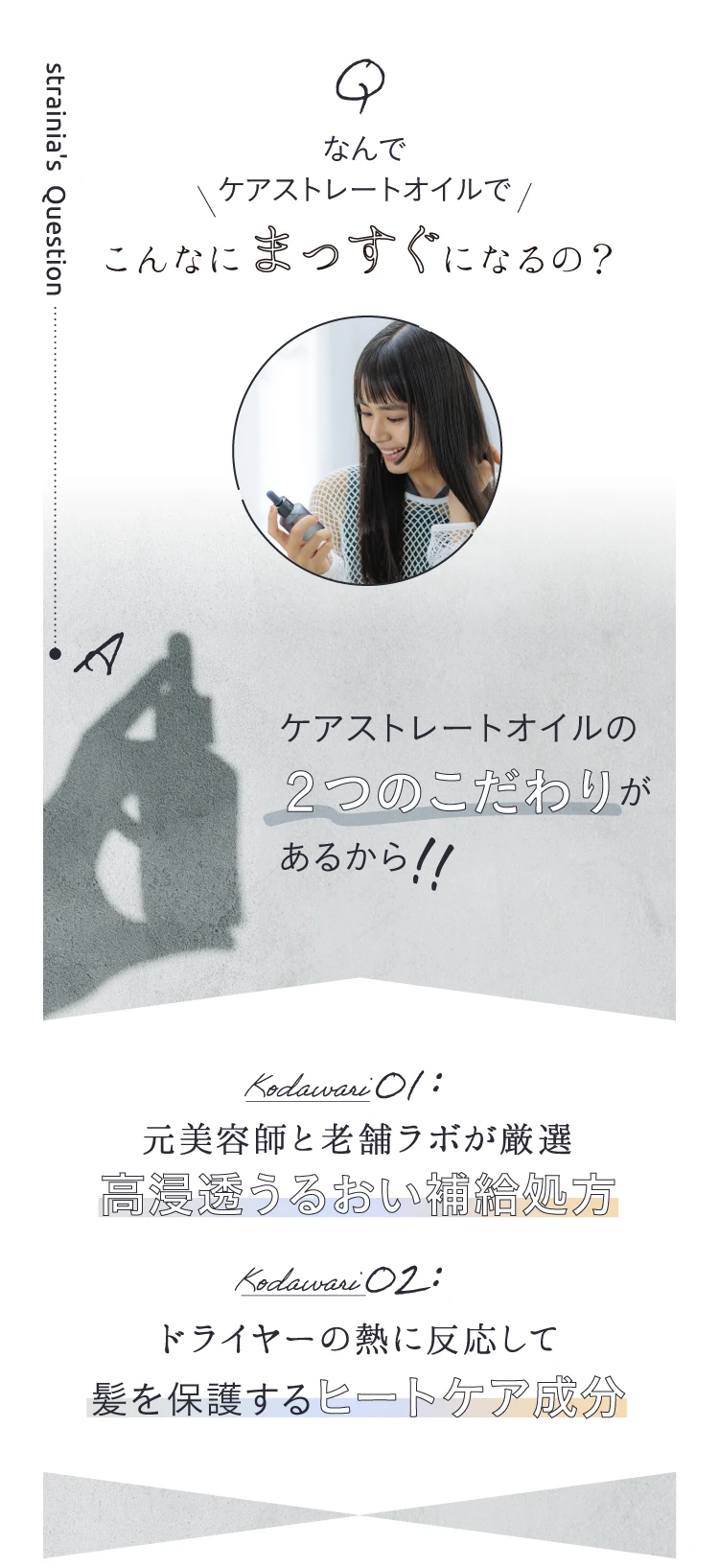 2つのこだわり 高浸透うるおい補給処方 ドライヤーの熱に反応して髪を保護するヒートケア成分