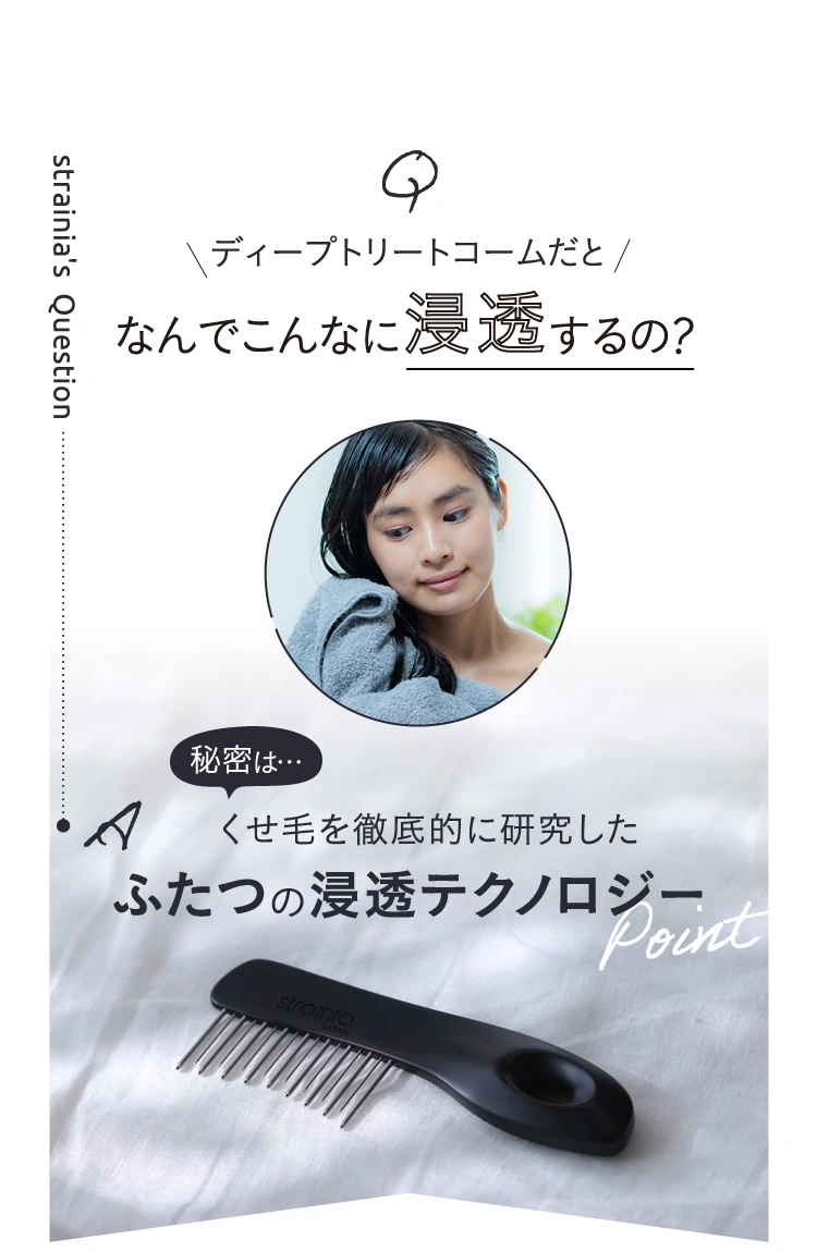 ディープトリートコームだと、なんでこんなに浸透するの?秘密は…くせ毛を徹底的に研究したふたつの浸透テクノロジー