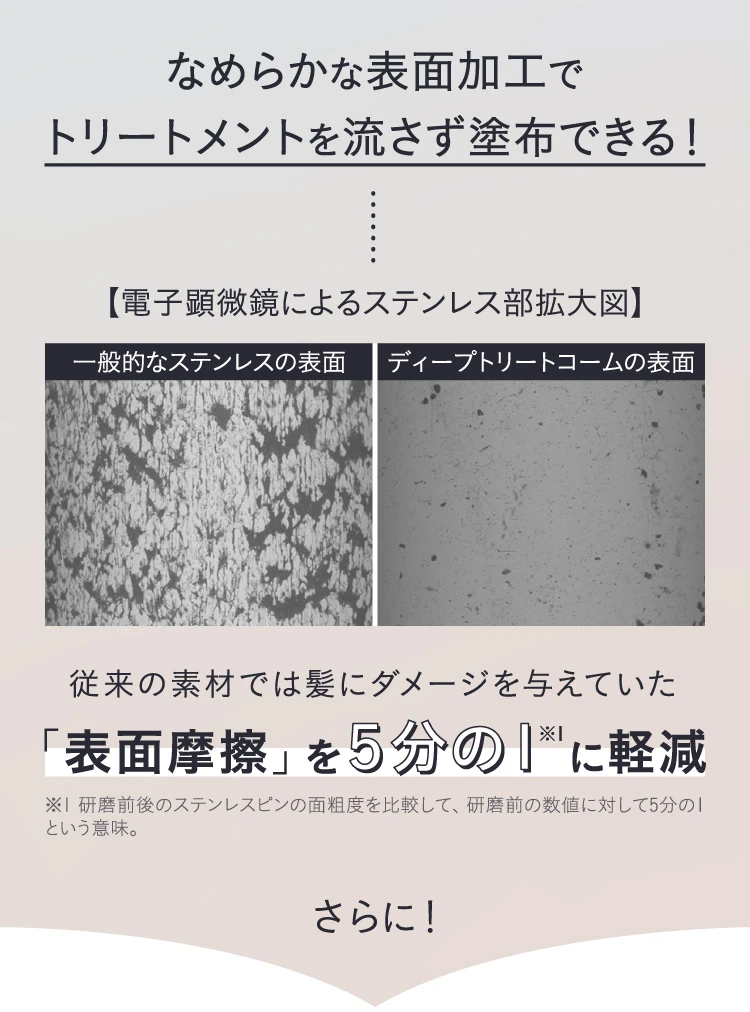 なめらかな表面加工でトリートメントを流さず塗布できる!