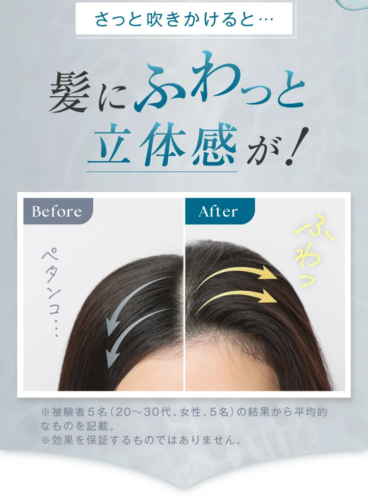 さっと吹きかけると、髪にふわっと立体感が!