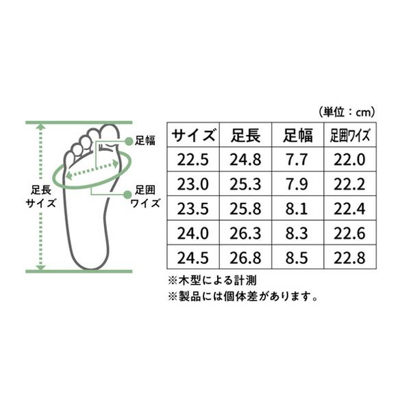 カラー整体パンプス 5cmヒール　サイズ表